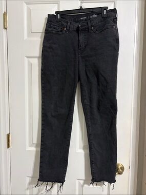Old Navy Black O.G. Straight Cropped Raw-Hem Straight Jeans